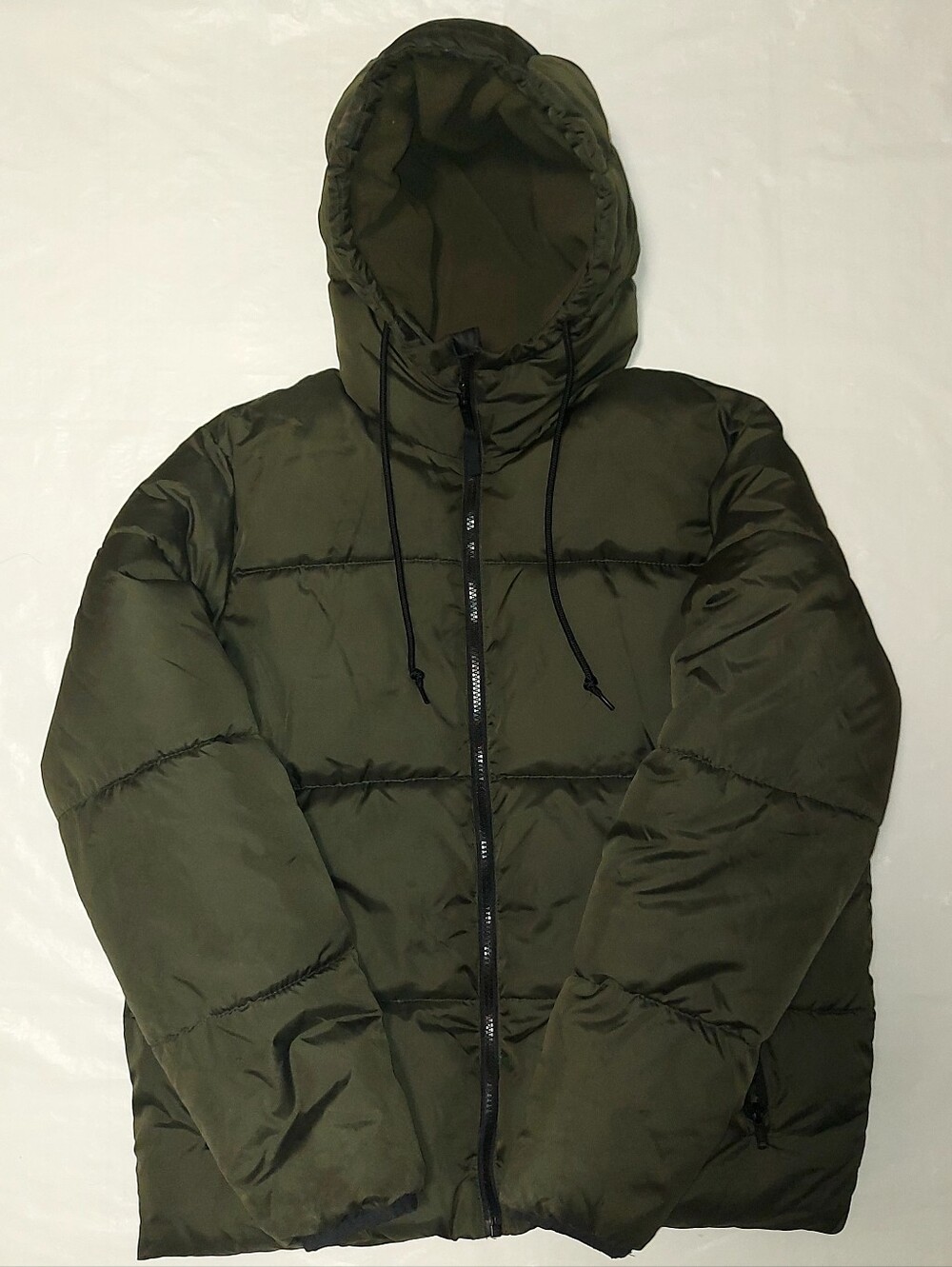 Old Navy Mens Puffer Jacket Hooded Water Resistant Padded Olive Dark Green